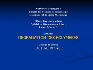 Universit de Relizane Facult des Sciences et Technologie