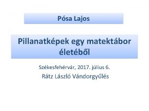 Psa Lajos Pillanatkpek egy matektbor letbl Szkesfehrvr 2017
