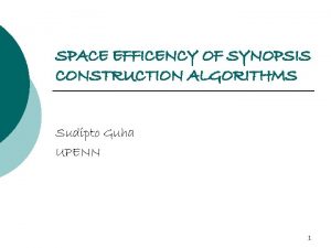 SPACE EFFICENCY OF SYNOPSIS CONSTRUCTION ALGORITHMS Sudipto Guha