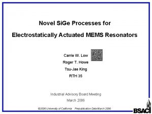 Novel Si Ge Processes for Electrostatically Actuated MEMS