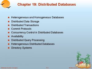 Chapter 19 Distributed Databases n Heterogeneous and Homogeneous