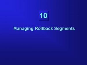 10 Managing Rollback Segments Objectives Planning the number