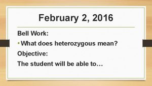 February 2 2016 Bell Work What does heterozygous