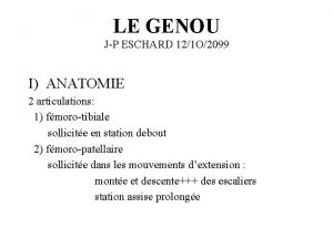 LE GENOU JP ESCHARD 121 O2099 I ANATOMIE