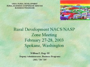 USDA RURAL DEVELOPMENT RURAL BUSINESSCOOPERAIVE SERVICE BUSINESS PROGRAMS