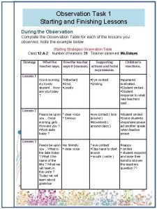 Observation Task 1 Starting and Finishing Lessons During