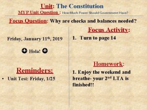 Unit The Constitution MYP Unit Question How Much