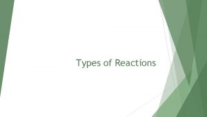 Types of Reactions Synthesis Reaction A chemical reaction