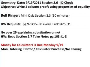 Geometry Date 9192011 Section 2 6 ID Check