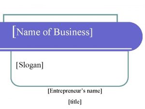 Name of Business Slogan Entrepreneurs name title Business