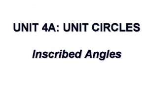 UNIT 4 A UNIT CIRCLES Inscribed Angles IN