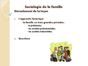 Sociologie de la famille Droulement de la leon