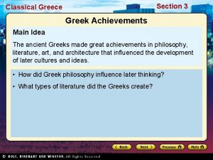 Section 3 Classical Greece Greek Achievements Main Idea