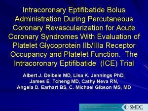 Intracoronary Eptifibatide Bolus Administration During Percutaneous Coronary Revascularization