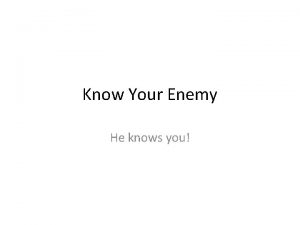 Know Your Enemy He knows you Is this