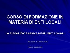 CORSO DI FORMAZIONE IN MATERIA DI ENTI LOCALI