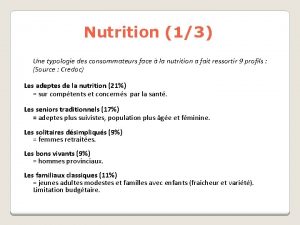 Nutrition 13 Une typologie des consommateurs face la