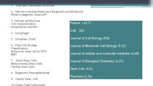 1 DNA and Chromatin Structure 2 Histone code