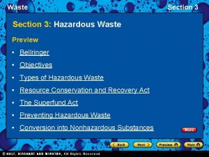 Waste Section 3 Hazardous Waste Preview Bellringer Objectives