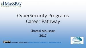 Cyber Security Programs Career Pathway Shamsi Moussavi 2017