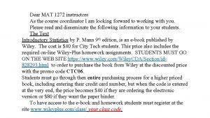 Dear MAT 1272 instructors As the course coordinator