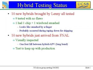 Hybrid Testing Status 10 new hybrids brought by