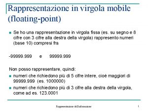 Rappresentazione in virgola mobile floatingpoint n Se ho