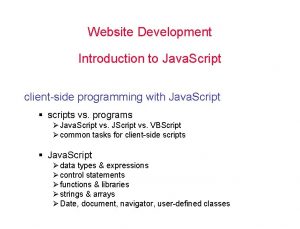Website Development Introduction to Java Script clientside programming