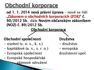 Obchodn korporace od 1 1 2014 nov prvn