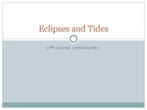 Eclipses and Tides 6 TH GRADE ASTRONOMY Eclipses