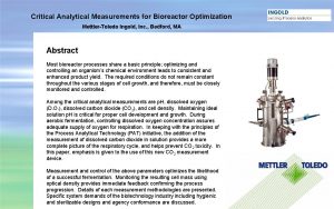 Critical Analytical Measurements for Bioreactor Optimization MettlerToledo Ingold