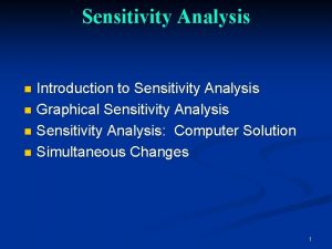 Sensitivity Analysis Introduction to Sensitivity Analysis n Graphical Sensitivity Analysis Introduction to Sensitivity Analysis n Graphical