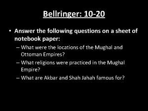 Bellringer 10 20 Answer the following questions on