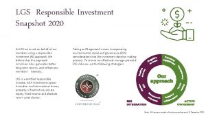 LGS Responsible Investment Snapshot 2020 At LGS we