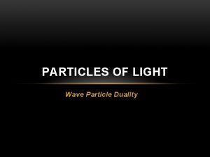 PARTICLES OF LIGHT Wave Particle Duality LEARNING INTENTION