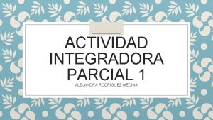 ACTIVIDAD INTEGRADORA PARCIAL 1 ALEJANDRA RODRIGUEZ MEDINA Un