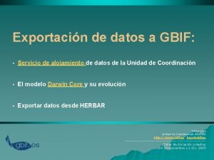 Exportacin de datos a GBIF Servicio de alojamiento