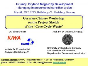 Urumqi Dryland MegaCity Development Managing interconnected sensitive cycles