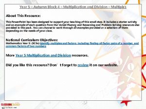 Year 5 Autumn Block 4 Multiplication and Division