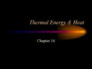 Thermal Energy Heat Chapter 16 Work Heat Heat