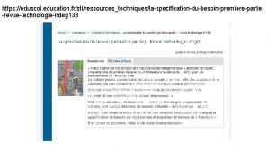 https eduscol education frstiressourcestechniqueslaspecificationdubesoinpremierepartie revuetechnologiendeg 138 https eduscol