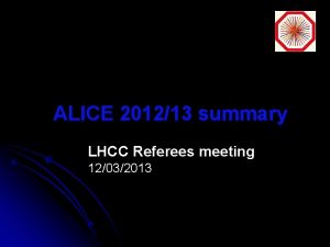 ALICE 201213 summary LHCC Referees meeting 12032013 Raw