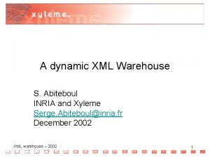 A dynamic XML Warehouse S Abiteboul INRIA and