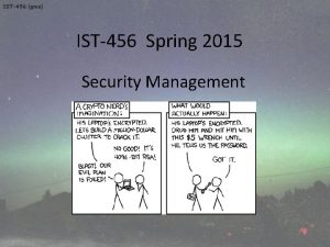 IST456 Spring 2015 Security Management Objectives understand issues