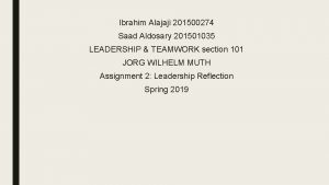 Ibrahim Alajaji 201500274 Saad Aldosary 201501035 LEADERSHIP TEAMWORK