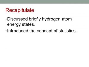 Recapitulate Discussed briefly hydrogen atom energy states Introduced