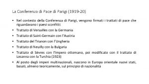 La Conferenza di Pace di Parigi 1919 20