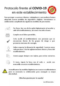 Protocolo frente al COVID19 en este establecimiento Para