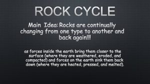 ROCK CYCLE MAIN IDEA ROCKS ARE CONTINUALLY CHANGING
