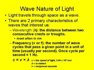 Wave Nature of Light Light travels through space